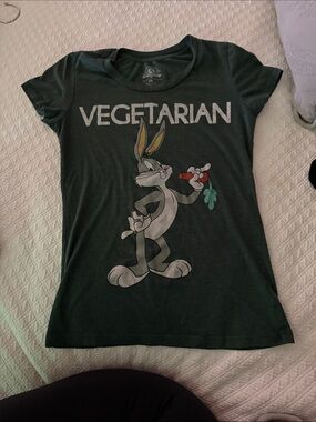 Looney tunes Forever 21 Dark Green 'Vegetarian' Bugs Bunny Graphic Tee